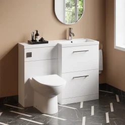 Erin 1100mm Gloss White Combination Bathroom 2 Drawer Sink & Toilet Unit