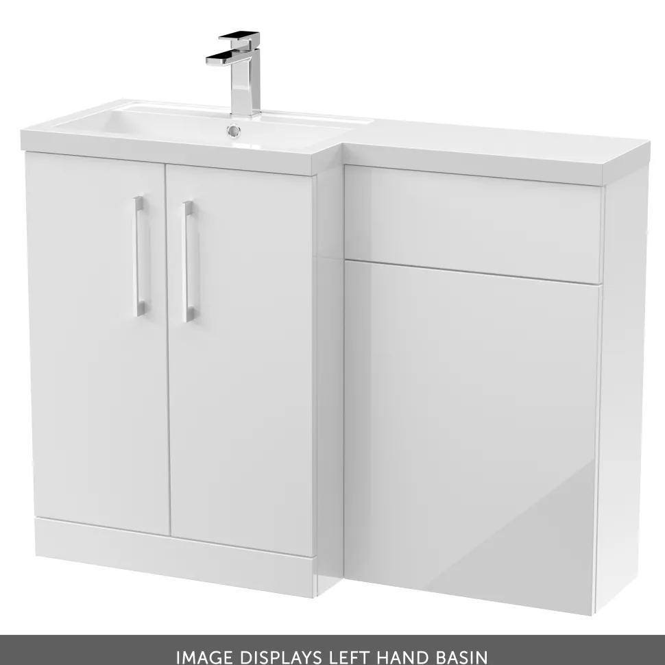 Erin 1100mm Gloss White Combination Bathroom 2 Door Sink & Toilet Unit