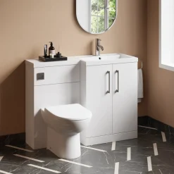 Erin 1100mm Gloss White Combination Bathroom 2 Door Sink & Toilet Unit