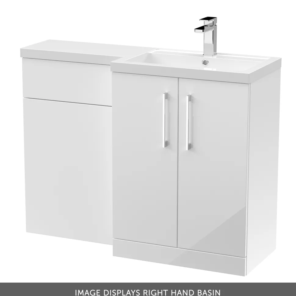 Erin 1100mm Gloss White Combination Bathroom 2 Door Sink & Toilet Unit