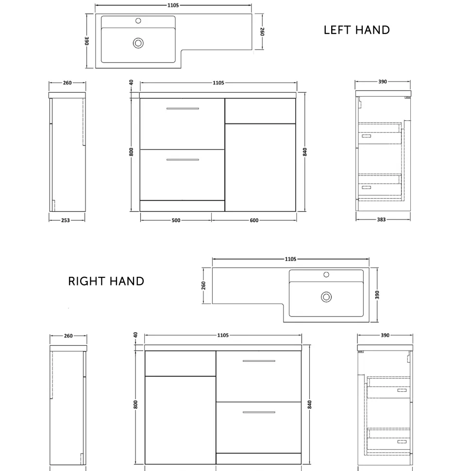 Erin 1100mm Matt Blue Combination Bathroom 2 Drawer Sink & Toilet Unit