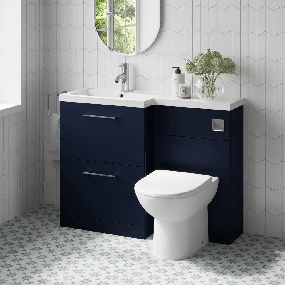 Erin 1100mm Matt Blue Combination Bathroom 2 Drawer Sink & Toilet Unit