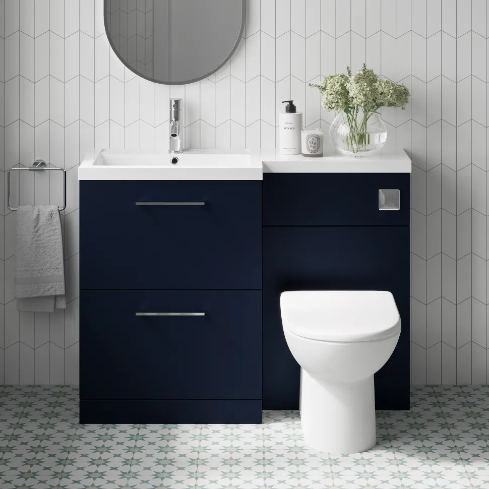 Erin 1100mm Matt Blue Combination Bathroom 2 Drawer Sink & Toilet Unit