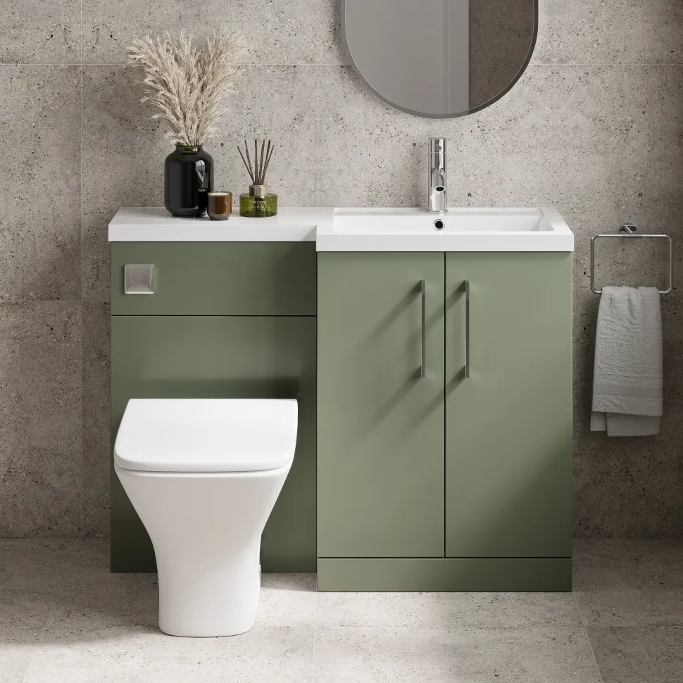 Erin 1100mm Satin Green Combination Bathroom 2 Door Sink & Toilet Unit