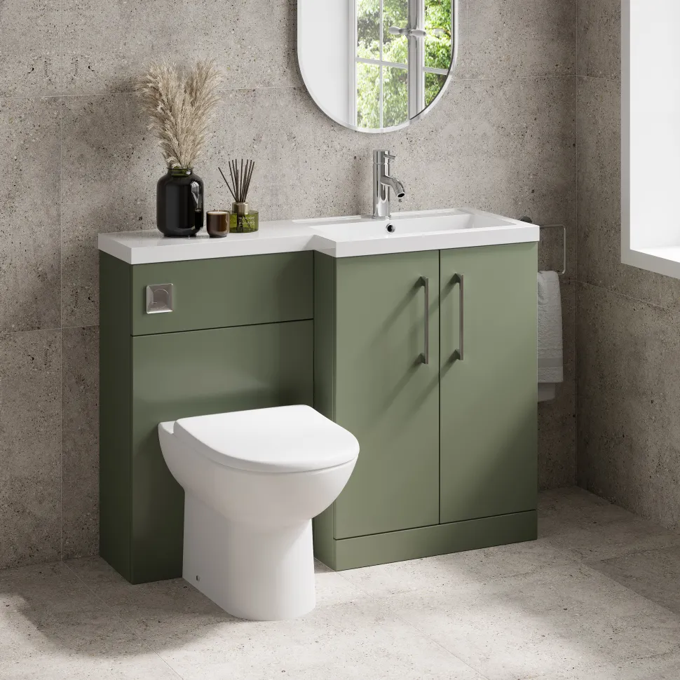 Erin 1100mm Satin Green Combination Bathroom 2 Door Sink & Toilet Unit