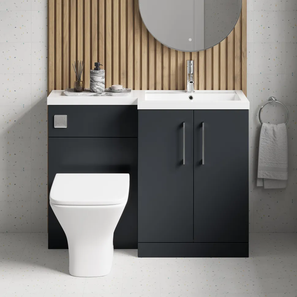 Erin 1100mm Soft Black Combination Bathroom 2 Door Sink & Toilet Unit