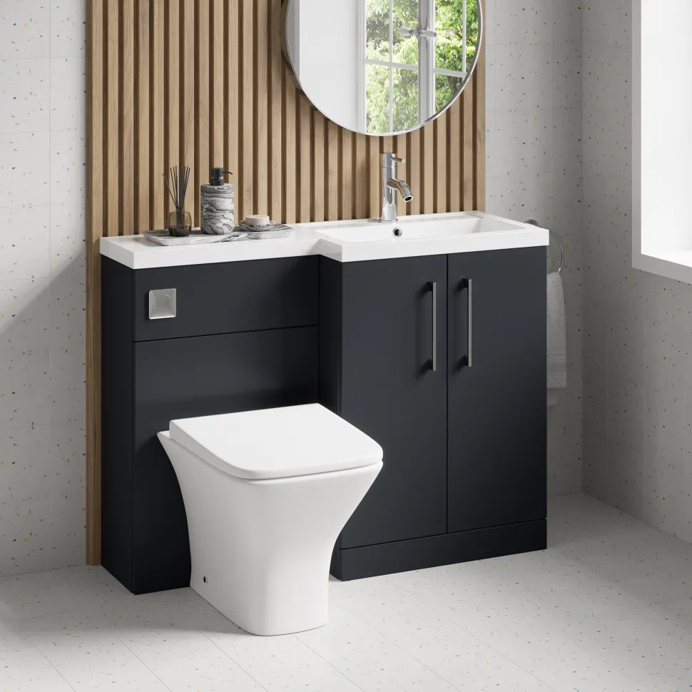 Erin 1100mm Soft Black Combination Bathroom 2 Door Sink & Toilet Unit