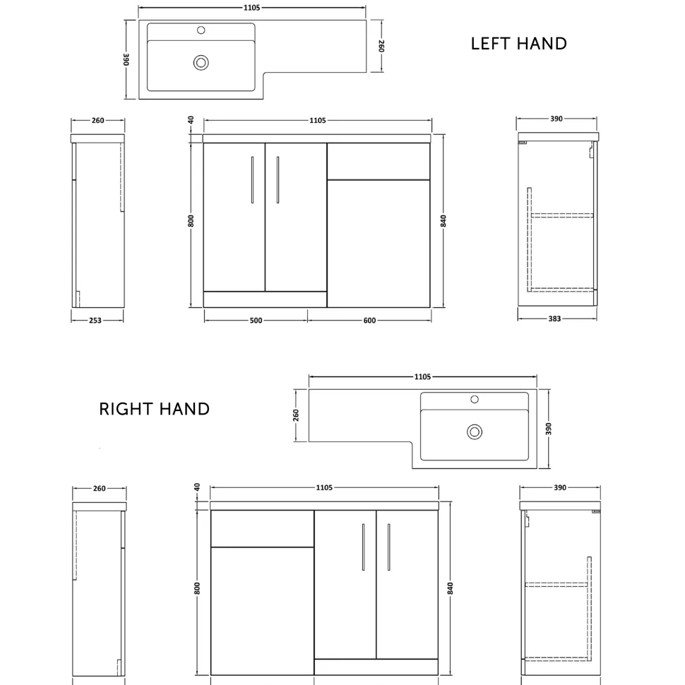 Erin 1100mm Soft Black Combination Bathroom 2 Door Sink & Toilet Unit
