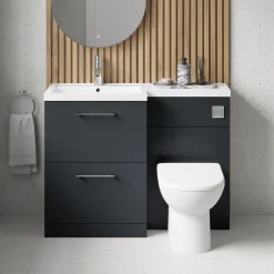Erin 1100mm Soft Black Combination Bathroom 2 Drawer Sink & Toilet Unit