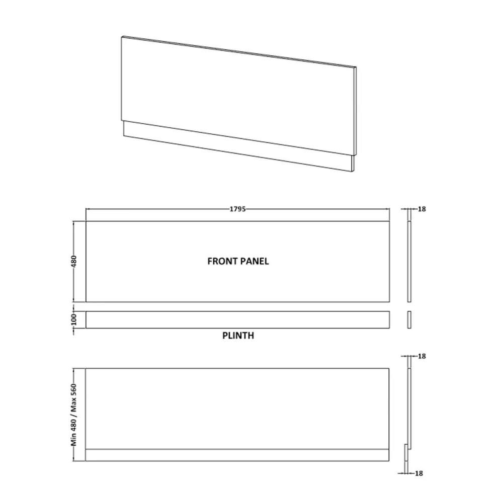 Erin 1800mm Straight Front Bath Panel