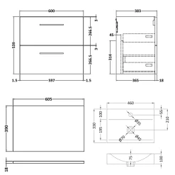 Erin 600mm Wall Mounted 2 Drawer Vanity Unit & Countertop