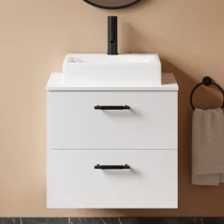 Erin 600mm Wall Mounted 2 Drawer Vanity Unit & Countertop