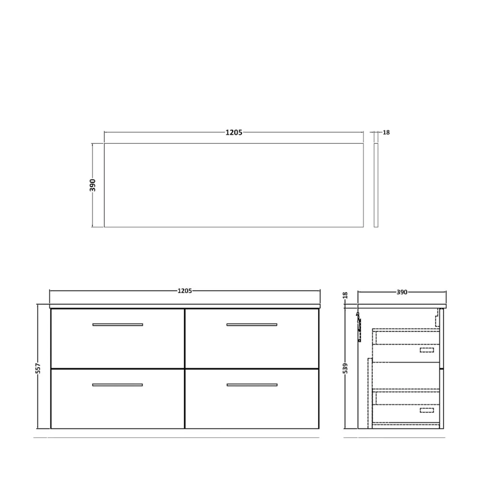 Erin 1200mm Wall Mounted 4 Drawer Vanity Unit & Double Countertop