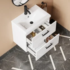 Erin 600mm Wall Mounted 2 Drawer Vanity Unit & Basin
