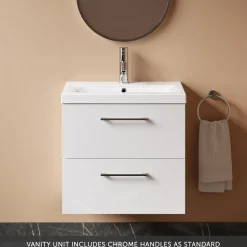 Erin 600mm Wall Mounted 2 Drawer Vanity Unit & Basin