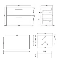 Erin 800mm Wall Mounted 2 Drawer Vanity Unit & Countertop