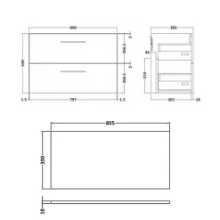 Erin 800mm Wall Mounted 2 Drawer Vanity Unit & Countertop