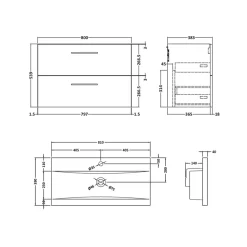 Erin 800mm Wall Mounted 2 Drawer Vanity Unit & Basin