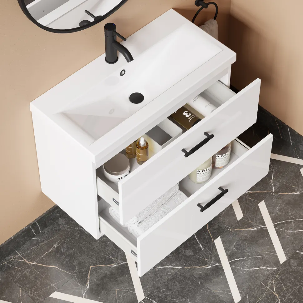 Erin 800mm Wall Mounted 2 Drawer Vanity Unit & Basin