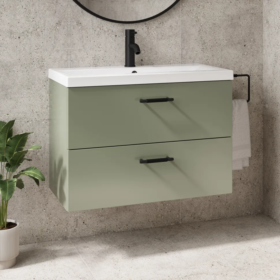 Erin 800mm Wall Mounted 2 Drawer Vanity Unit & Basin