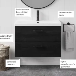 Erin 800mm Wall Mounted 2 Drawer Vanity Unit & Basin
