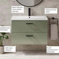 Erin 800mm Wall Mounted 2 Drawer Vanity Unit & Basin