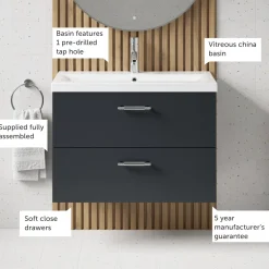 Erin 800mm Wall Mounted 2 Drawer Vanity Unit & Basin