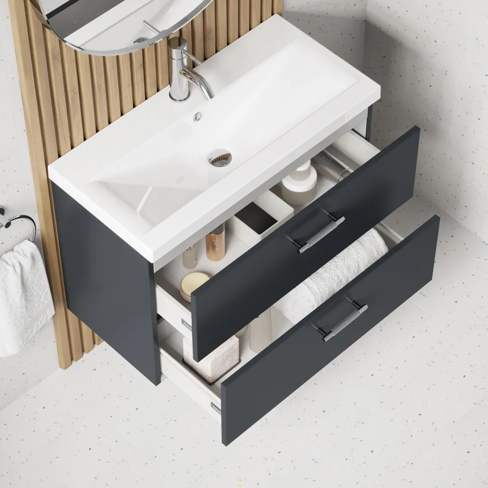 Erin 800mm Wall Mounted 2 Drawer Vanity Unit & Basin