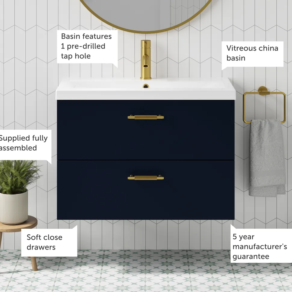 Erin 800mm Wall Mounted 2 Drawer Vanity Unit & Basin