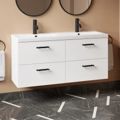 Erin 1200mm Wall Mounted 4 Drawer Vanity Unit & Double Basin