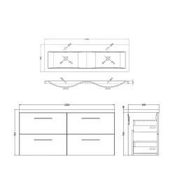 Erin 1200mm Wall Mounted 4 Drawer Vanity Unit & Double Basin