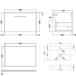 Erin 600mm Wall Mounted 1 Drawer Vanity Unit & Countertop