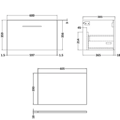 Erin 600mm Wall Mounted 1 Drawer Vanity Unit & Countertop