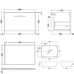 Erin 600mm Wall Mounted 1 Drawer Vanity Unit & Countertop