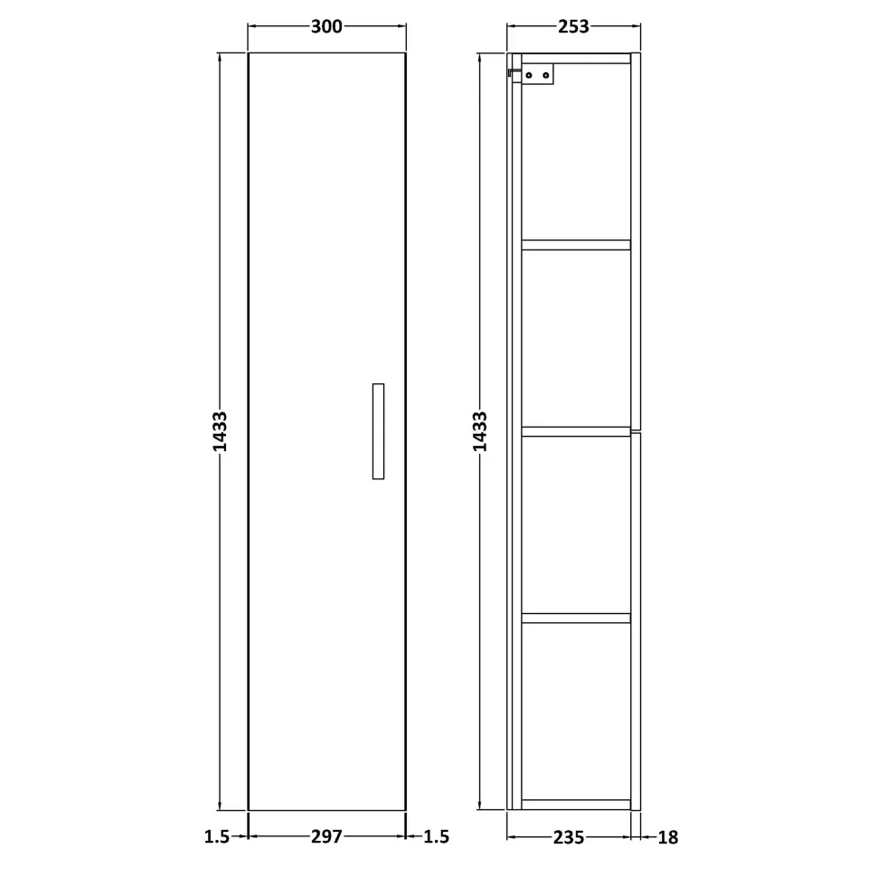 Erin 1433mm Wall Mounted Tall Storage Cabinet
