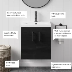 Erin 500mm Wall Mounted Vanity Unit & Basin