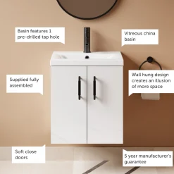 Erin 500mm Wall Mounted Vanity Unit & Basin