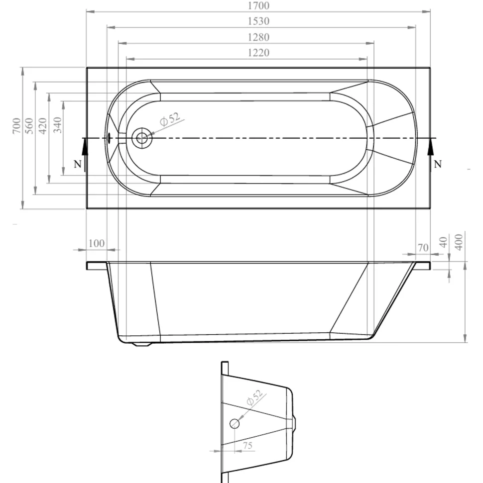Erin Reinforced Shower Bath Suite with Rimless Toilet
