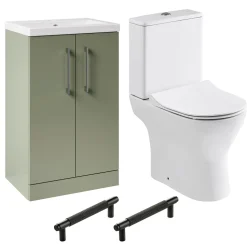 Erin Rimless Toilet & Vanity Unit Bathroom Suite Set with Matt Black Handles