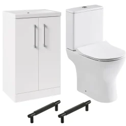Erin Rimless Toilet & Vanity Unit Bathroom Suite Set with Matt Black Handles
