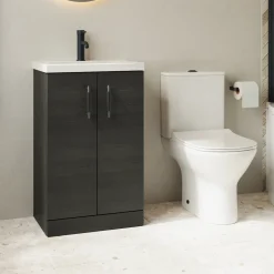 Erin Rimless Toilet & Vanity Unit Bathroom Suite Set with Matt Black Handles