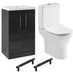 Erin Rimless Toilet & Vanity Unit Bathroom Suite Set with Matt Black Handles