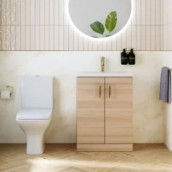 Erin Rimless Toilet & Vanity Unit Bathroom Set with Brushed Brass Handles