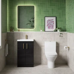 Erin Rimless Toilet & Vanity Unit Bathroom Suite Set with Brushed Brass Handles