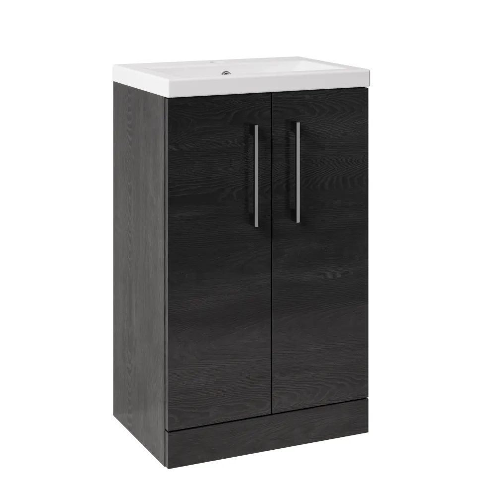 Erin Rimless Toilet & Vanity Unit Bathroom Suite Set with Brushed Brass Handles