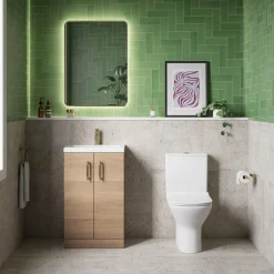 Erin Rimless Toilet & Vanity Unit Bathroom Suite Set with Brushed Brass Handles