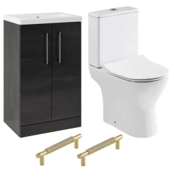 Erin Rimless Toilet & Vanity Unit Bathroom Suite Set with Brushed Brass Handles