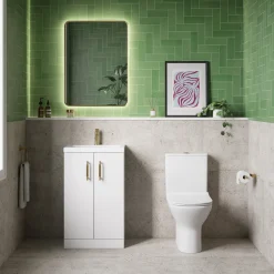 Erin Rimless Toilet & Vanity Unit Bathroom Suite Set with Brushed Brass Handles