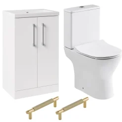Erin Rimless Toilet & Vanity Unit Bathroom Suite Set with Brushed Brass Handles