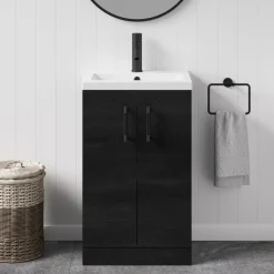 Erin Rimless Toilet & Vanity Unit Bathroom Suite Set with Brushed Brass Handles
